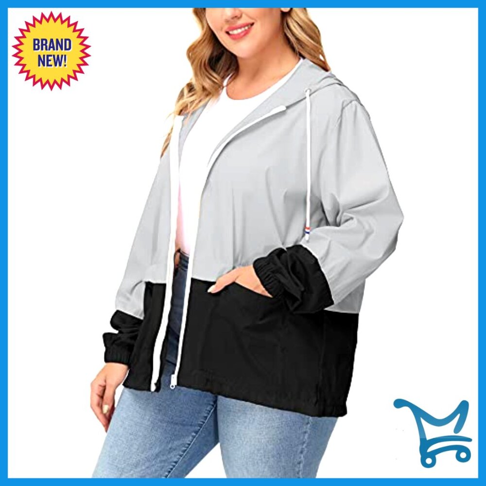 Plus Size Waterproof Rain Jacket Packable Hooded … - image 2